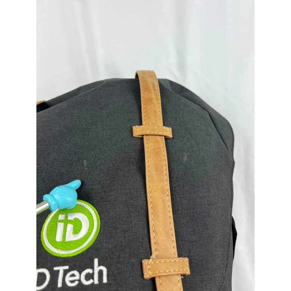 iD Tech Backpack Adult OS Laptop Bag Gray Faux Leather Buckle Straps Good